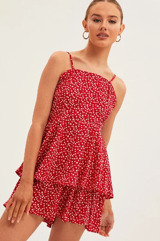 Printed Abstract Women Dress for a Modern and Artistic AppealRed Geo Sleeveless Mini Dress