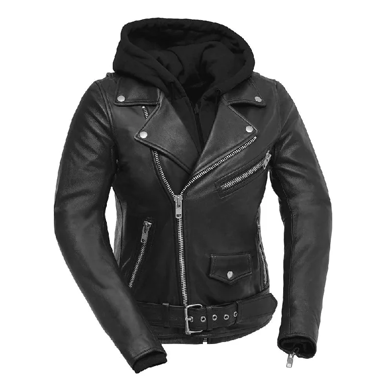 Women's bomber jackets with a holographic finish for a futuristic and eye - catching lookRyman Women's Motorcycle Leather Jacket