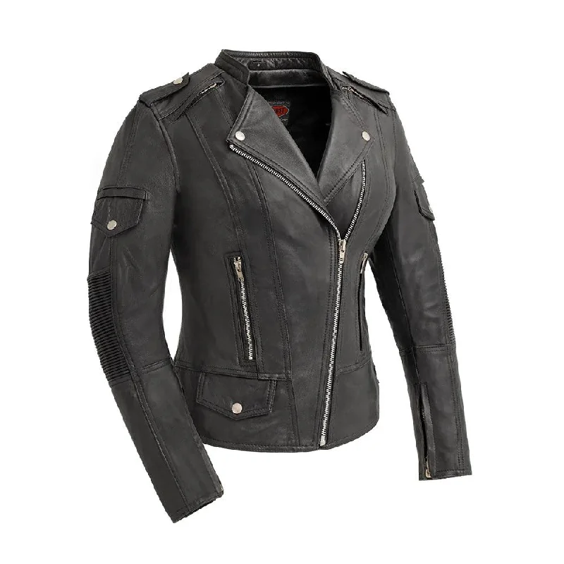 Women's moto jackets with a lace - up front for a unique and stylish touchTantrum Motorcycle Leather Jacket by First MFG Women's moto jackets with a lace - up front for a unique and stylish touchTantrum Motorcycle Leather Jacket by First MFG