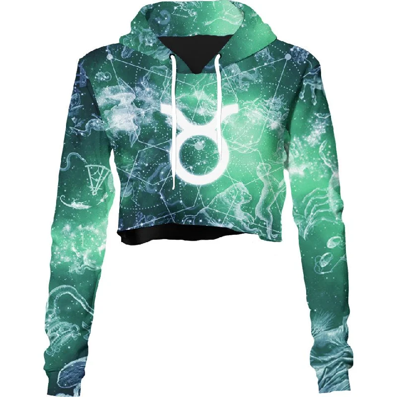 Women's cropped sweatshirt with a lace - trimmed hem for a romantic lookTaurus Crop Hoodie