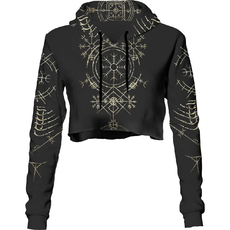 Women's graphic - printed sweatshirt featuring floral patterns for a feminine touchThe Stave Crop Hoodie - Gold