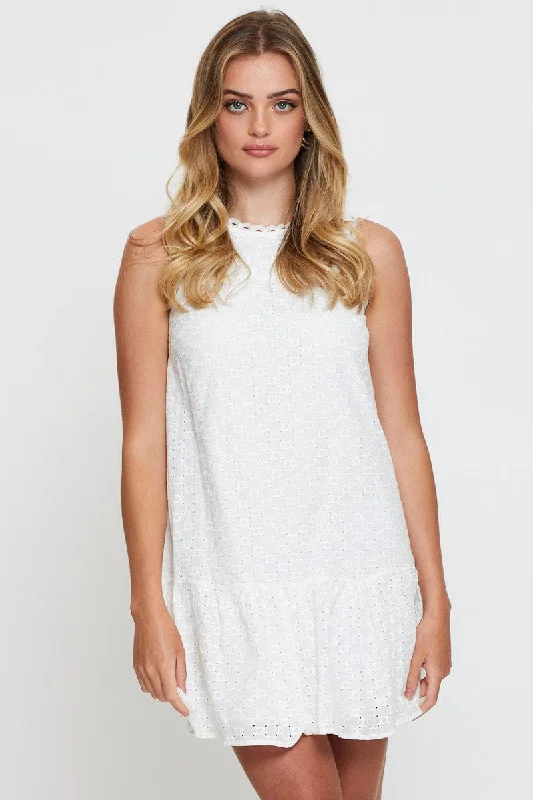 Printed Abstract Women Dress for a Modern and Artistic AppealWhite A Line Dress Mini
