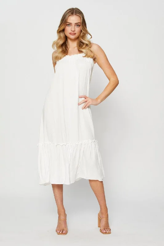 Sleeveless Women Dress in Bright Colors for Summer PartiesWhite A Line Dress Sleeveless Midi