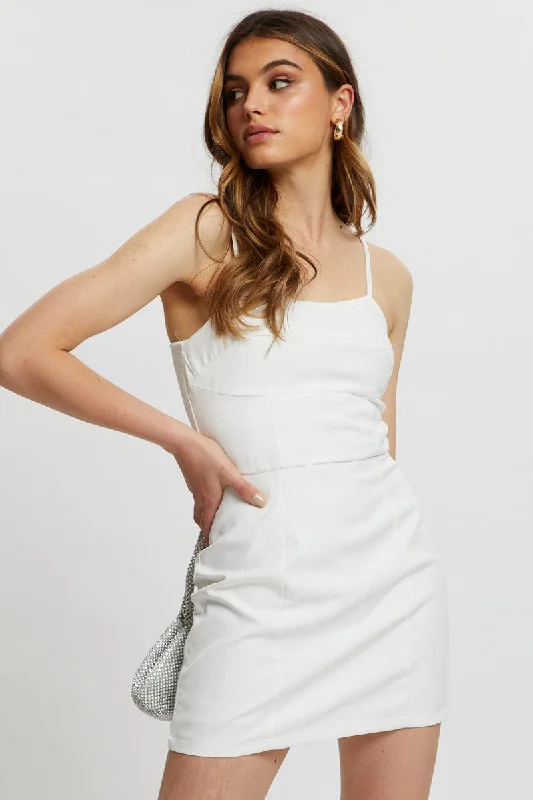 Empire Waist Women Dress to Accentuate the Bust and Conceal the WaistWhite Designer Panel Detail Mini Dress
