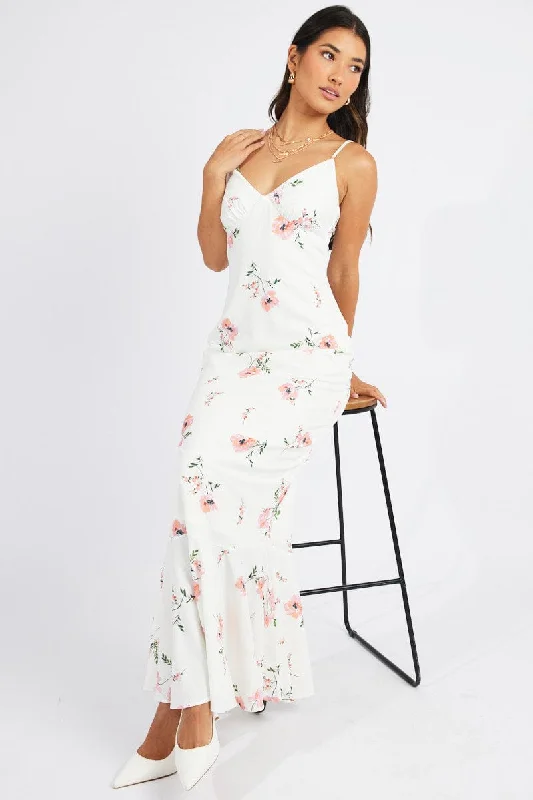 Printed Abstract Women Dress for a Modern and Artistic AppealWhite Floral Maxi Dress Strappy