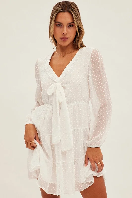 Off - the - Shoulder Women Dress for a Romantic and Feminine LookWhite Mini Dress Long Sleeve