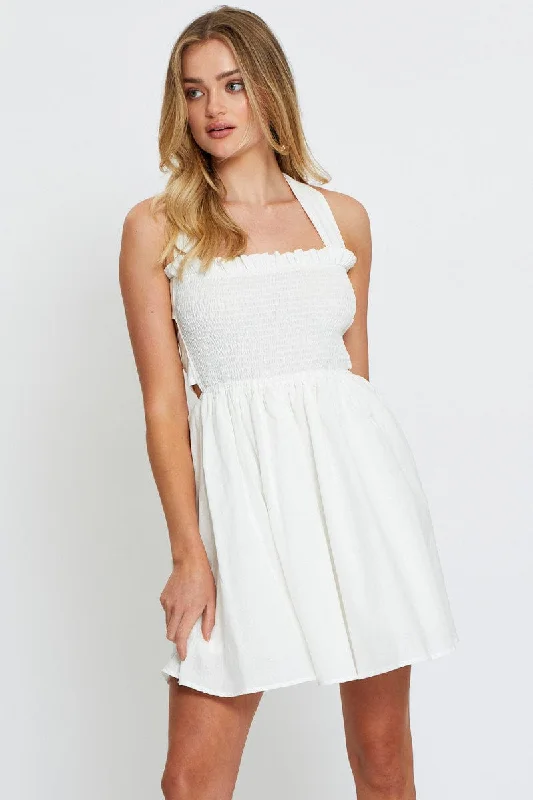 Strapless Women Dress with a Built - in Bra for Comfort and SupportWhite Mini Dress Sleeveless