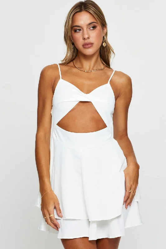Off - the - Shoulder Women Dress for a Romantic and Feminine LookWhite Mini Dress Sleeveless