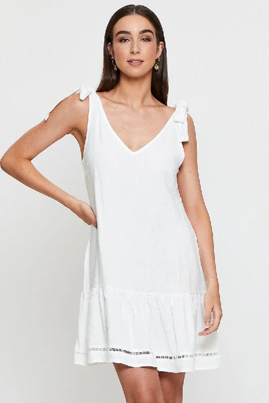 Lace - Embellished Women Dress for an Elegant and Sophisticated AppearanceWhite Mini Dress V Neck