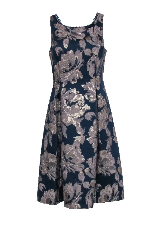 Off - the - Shoulder Women Dress for a Romantic and Feminine Look Off - the - Shoulder Women Dress for a Romantic and Feminine Look Adrianna Papell - Navy & Gold Floral Print Dress w/ Beaded Neckline Sz 12