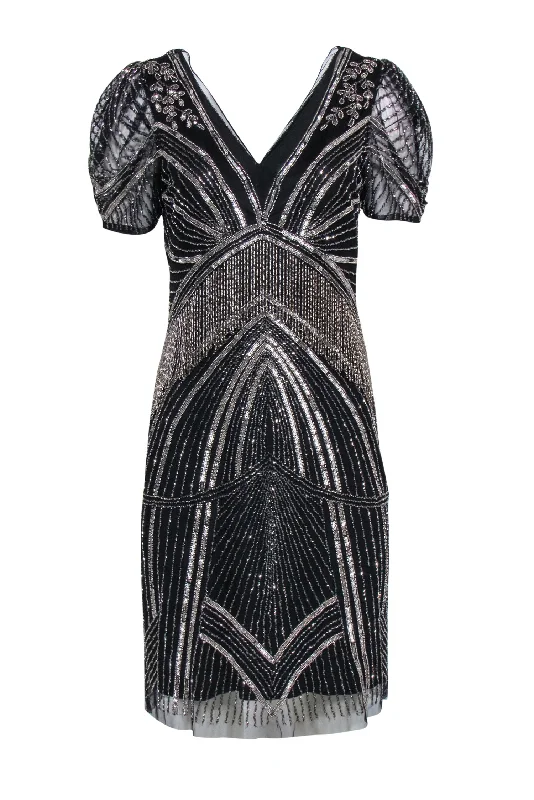 Empire Waist Women Dress to Accentuate the Bust and Conceal the Waist Empire Waist Women Dress to Accentuate the Bust and Conceal the Waist Adrianna Papell - Black & Silver Beaded Mini Dress Sz 10