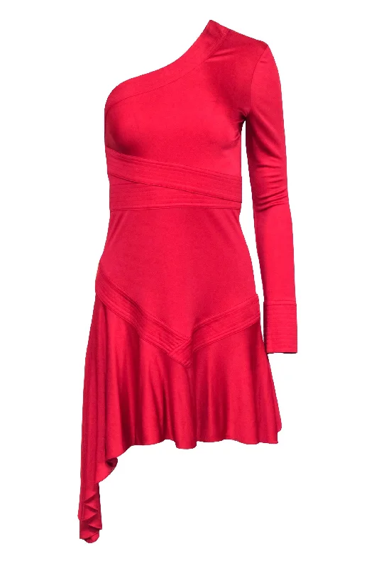 Strapless Women Dress with a Built - in Bra for Comfort and Support Strapless Women Dress with a Built - in Bra for Comfort and Support Alexis - Red Asymmetrical One Sleeve Dress Sz S