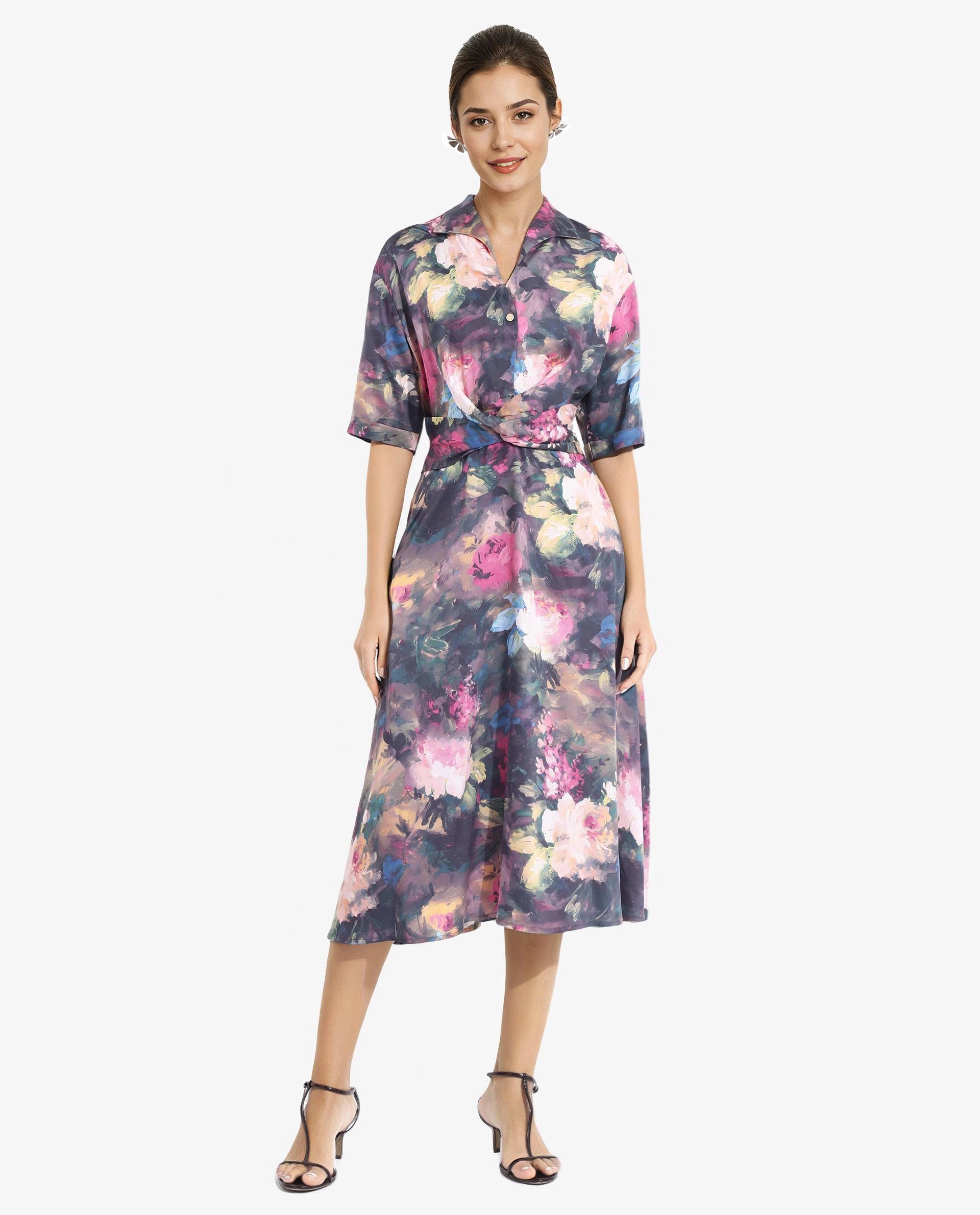 Wrap - Style Women Dress with Adjustable Fit for All Body Types Wrap - Style Women Dress with Adjustable Fit for All Body Types Rareism Women Buzhi Multi Printed Dress