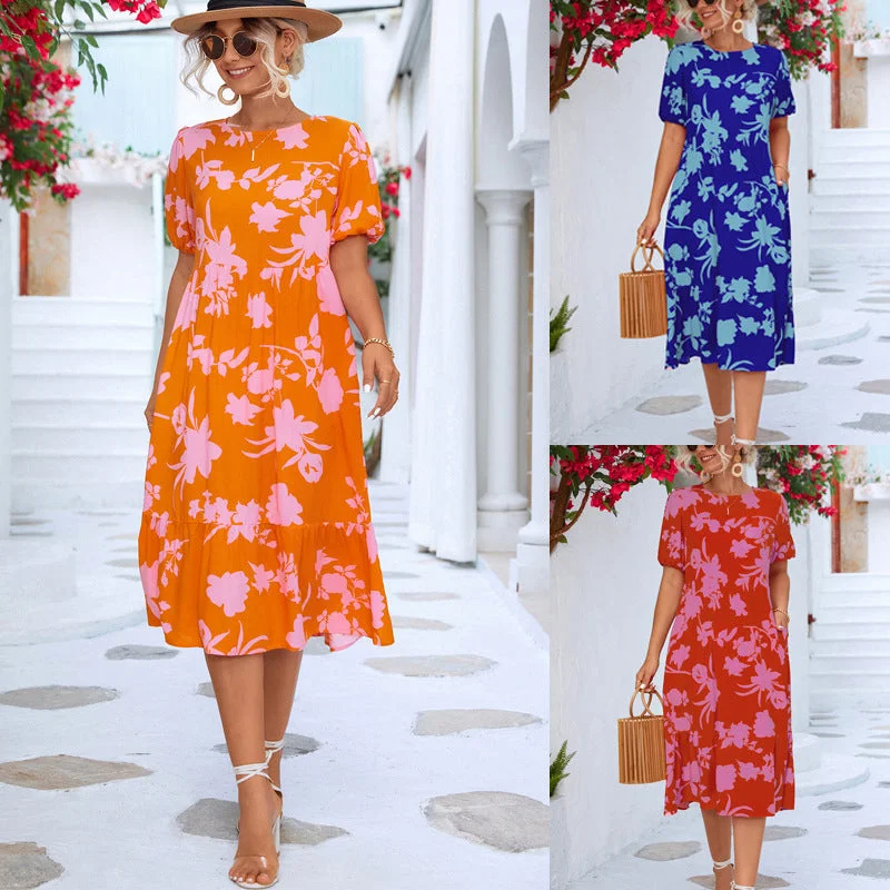 Ball Gown Women Dress with a Full Skirt for a Princess - like Look Ball Gown Women Dress with a Full Skirt for a Princess - like Look Elegant Classic Versatile Puff Sleeve Printed Dresses