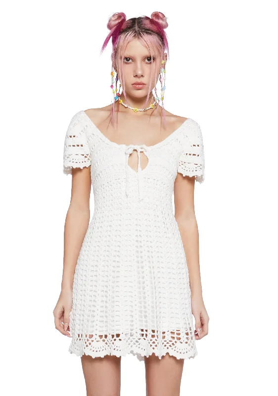 Strapless Women Dress with a Built - in Bra for Comfort and Support Strapless Women Dress with a Built - in Bra for Comfort and Support Found My Happy Crochet Dress - White
