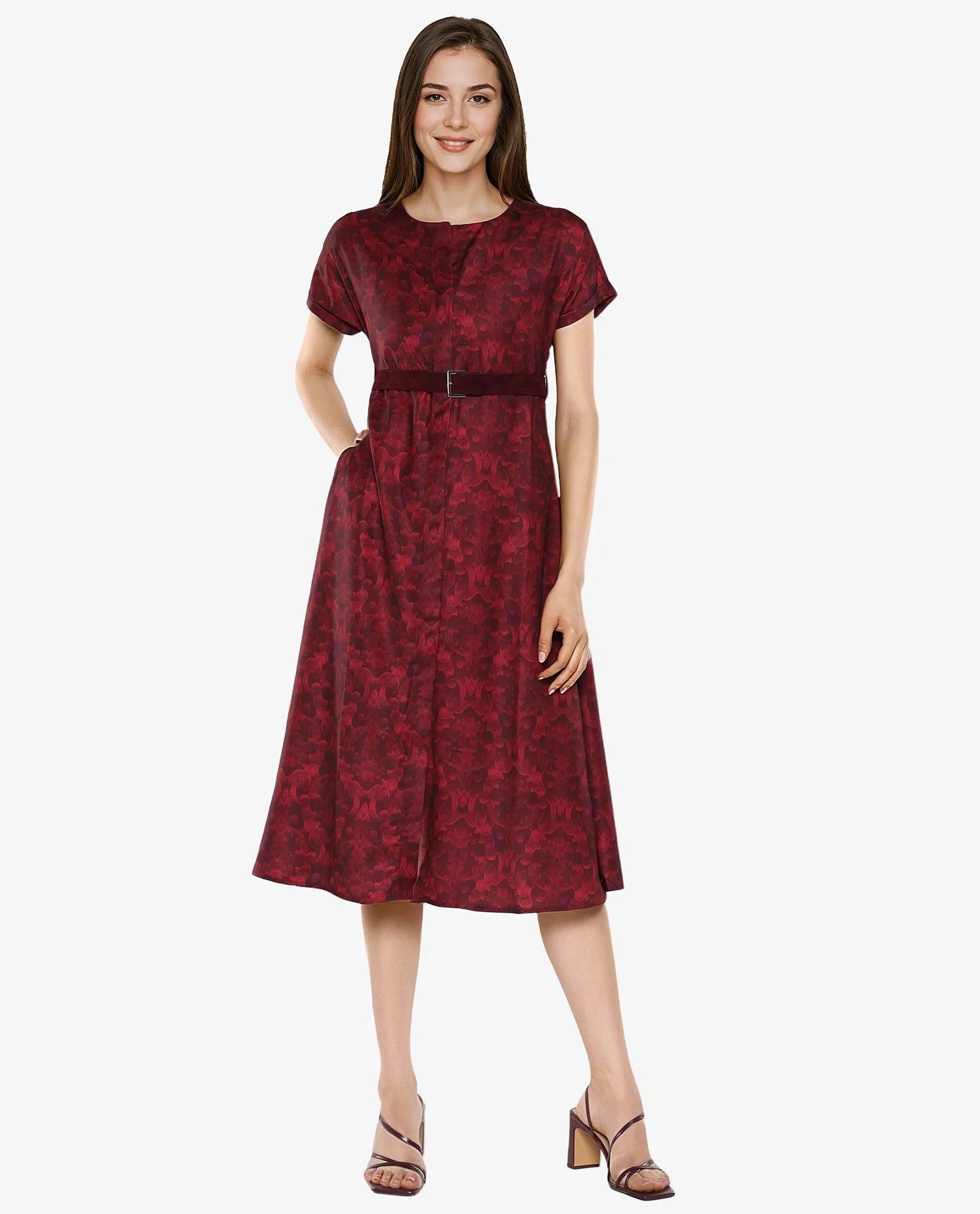 Pleated Women Dress with a Timeless and Elegant Texture Pleated Women Dress with a Timeless and Elegant Texture Rareism Women Mulaani Maroon Printed Dress