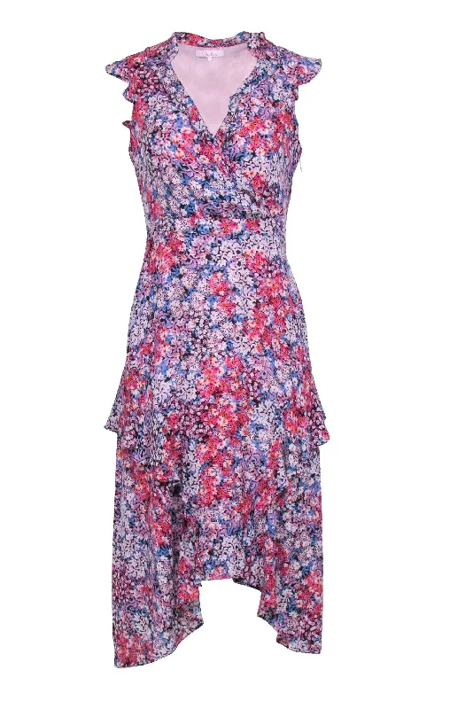 Long - Sleeve Women Dress in Velvet for a Luxurious Winter Look Long - Sleeve Women Dress in Velvet for a Luxurious Winter Look Parker - Pink & Blue w/ Multi Color Floral Print Wrap Bodice Dress Sz 2