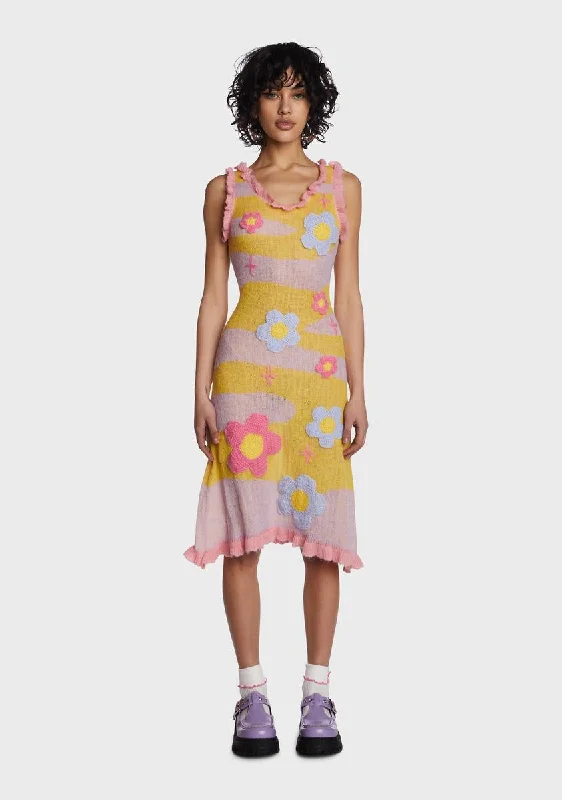 Wrap - Style Women Dress with Adjustable Fit for All Body Types Wrap - Style Women Dress with Adjustable Fit for All Body Types Pink Knitted Flower Dress
