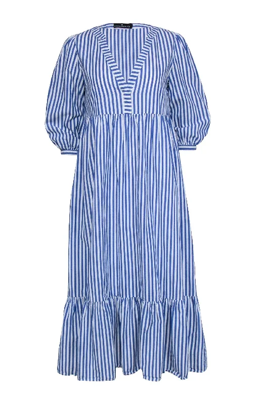 Ball Gown Women Dress with a Full Skirt for a Princess - like Look Ball Gown Women Dress with a Full Skirt for a Princess - like Look Pomander Place - Blue & White Stripe Maxi Dress Sz S