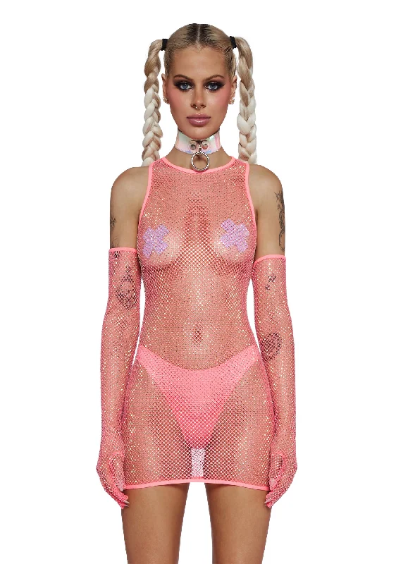 Ball Gown Women Dress with a Full Skirt for a Princess - like Look Ball Gown Women Dress with a Full Skirt for a Princess - like Look Stage Hopper Fishnet Dress Set - Pink