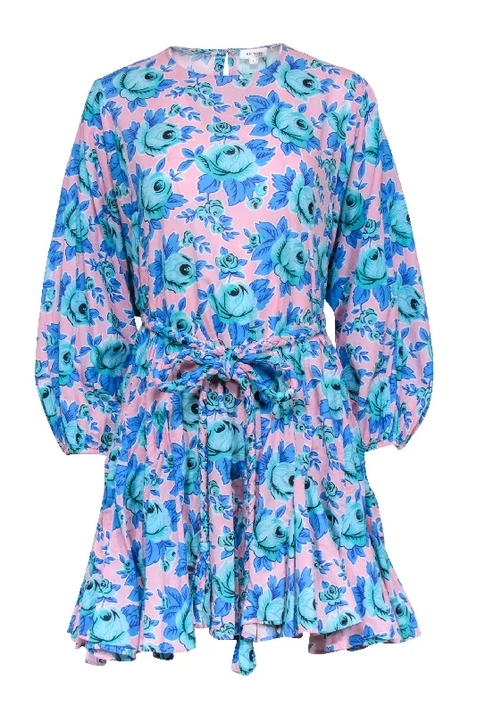 Strapless Women Dress with a Built - in Bra for Comfort and Support Strapless Women Dress with a Built - in Bra for Comfort and Support Rhode - Pink w/ Blue Floral Print Belted Long Sleeve Dress Sz S