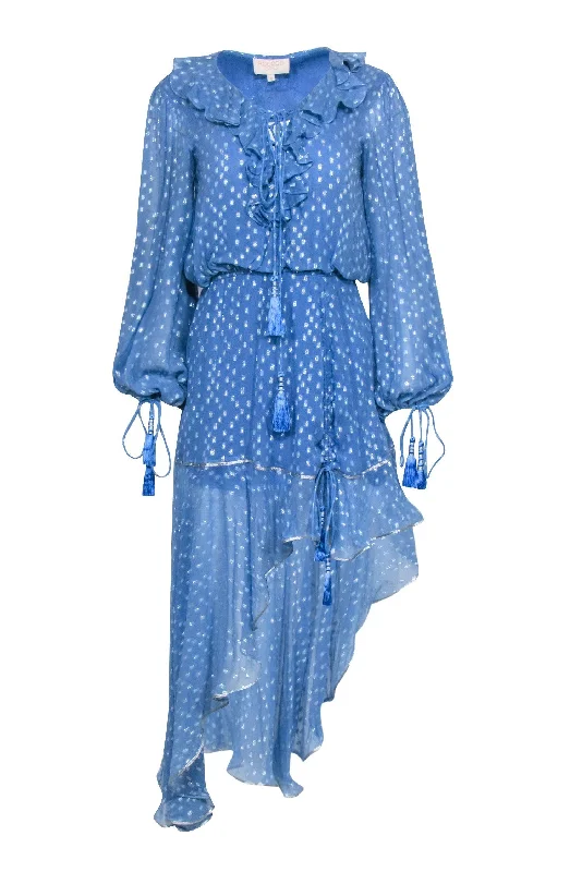 Printed Abstract Women Dress for a Modern and Artistic Appeal Printed Abstract Women Dress for a Modern and Artistic Appeal Rococo Sand - Blue & Silver Shimmer Formal Dress Sz S