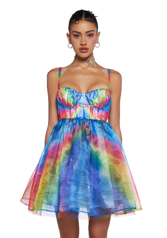 Strapless Women Dress with a Built - in Bra for Comfort and Support Strapless Women Dress with a Built - in Bra for Comfort and Support Serenity Rainbow Mini Dress