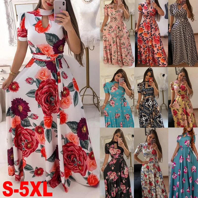 Strapless Women Dress with a Built - in Bra for Comfort and Support Strapless Women Dress with a Built - in Bra for Comfort and Support Sexy Fashion Digital Short Sleeve Printing Large Swing Dress