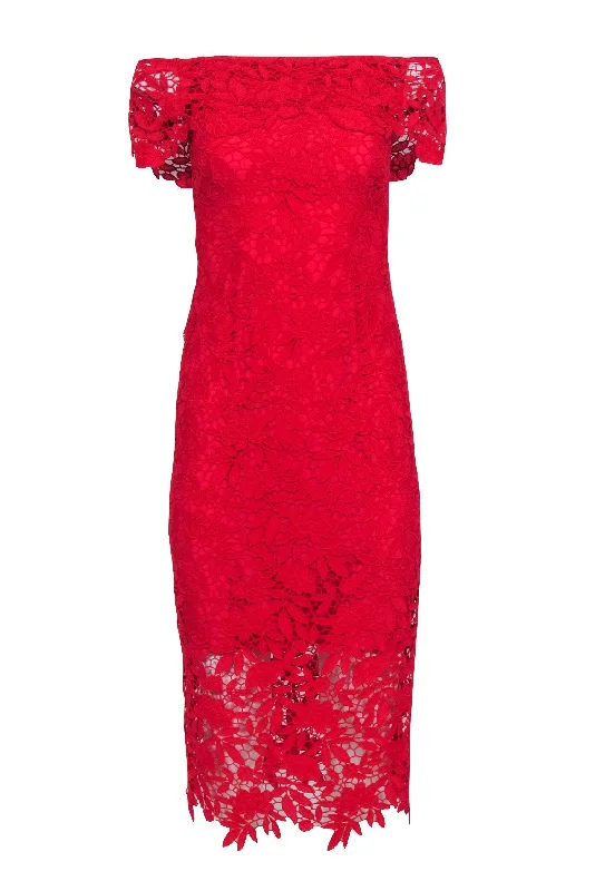 Mini Women Dress with a Short Hem for a Young and Trendy Style Mini Women Dress with a Short Hem for a Young and Trendy Style Shoshanna - Red Lace Off The Shoulder Dress Sz 0