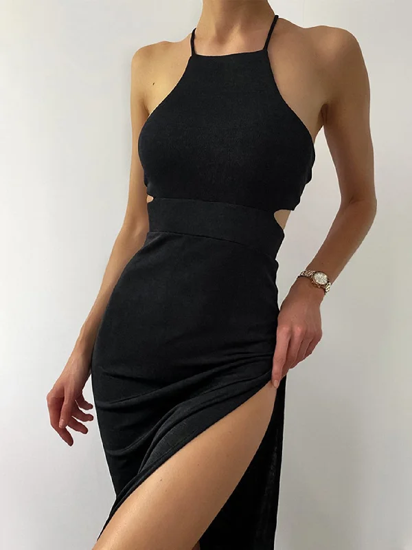 Sheath Women Dress with a Tailored Fit for a Professional Look Sheath Women Dress with a Tailored Fit for a Professional Look Sixsr Cut Out Halter Neck Dress, Stylish Backless Split Hem Slim Tied Dress, Women's Clothing