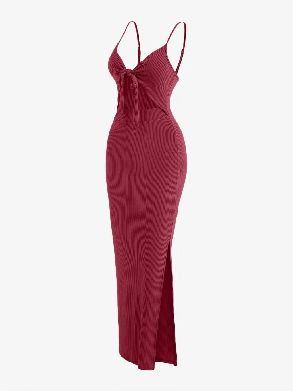 Pleated Women Dress with a Timeless and Elegant Texture Pleated Women Dress with a Timeless and Elegant Texture Sixsr Sexy Spaghetti Strap Ribbed Knot Cutout Side Split Maxi Dress, Solid Body-Con Dress For Spring & Fall, Women's Clothing