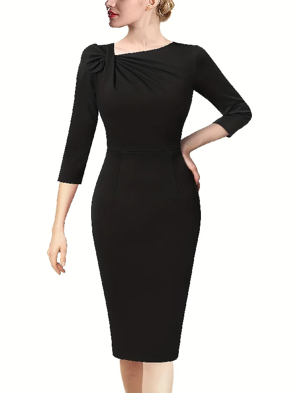 Empire Waist Women Dress to Accentuate the Bust and Conceal the Waist Empire Waist Women Dress to Accentuate the Bust and Conceal the Waist Sixsr Solid Ruched Bodycon Dress, Elegant 3/4 Sleeve Slim Dress For Spring & Fall, Women's Clothing