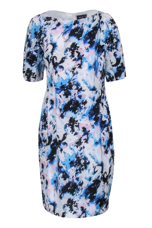 Sheath Women Dress with a Tailored Fit for a Professional Look Sheath Women Dress with a Tailored Fit for a Professional Look St. John - Blue, White, & Pink Water Color Print Dress Sz 8