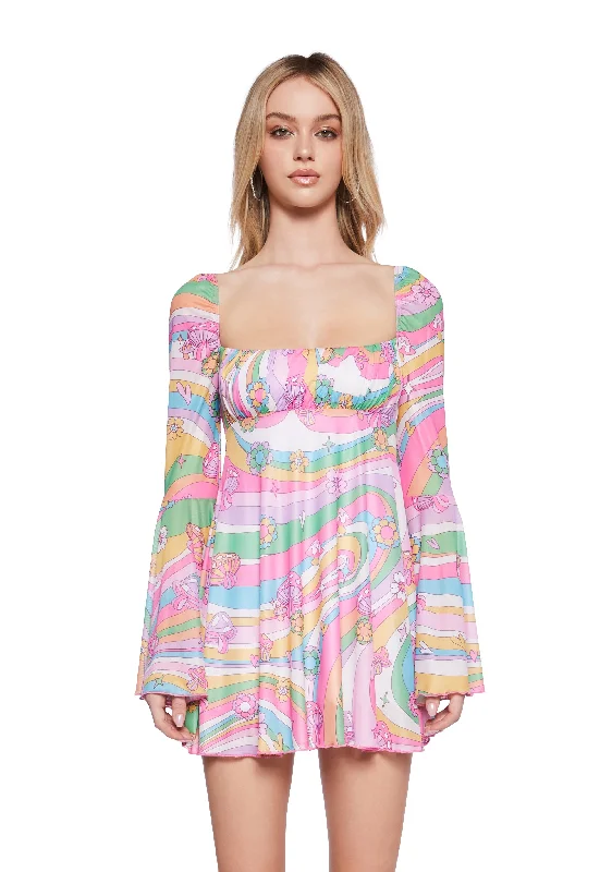 Maxi Women Dress with Floral Print for a Bohemian Vibe Maxi Women Dress with Floral Print for a Bohemian Vibe Technicolor Dreams Bell Sleeve Dress