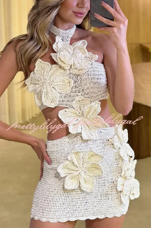 Strapless Women Dress with a Built - in Bra for Comfort and Support Strapless Women Dress with a Built - in Bra for Comfort and Support Mermaid Song Crochet Knit Three Dimensional Halterneck Cutout Stretch Mini Dress