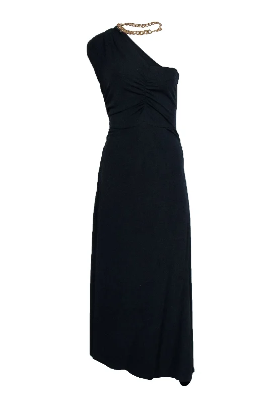 Backless Women Dress for a Sexy and Alluring Look at Evening Events Backless Women Dress for a Sexy and Alluring Look at Evening Events Veronica Beard - Navy Maxi One Shoulder Dress w/ Gold Chain Halter Strap Sz L
