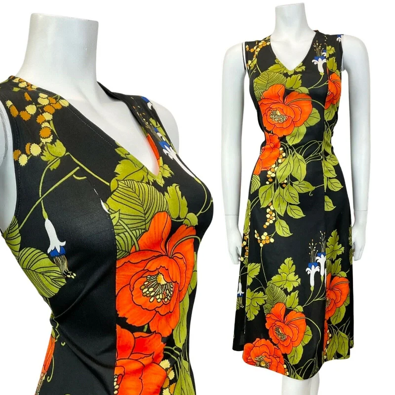 Backless Women Dress for a Sexy and Alluring Look at Evening Events Backless Women Dress for a Sexy and Alluring Look at Evening Events VINTAGE 60s 70s BLACK ORANGE GREEN FLORAL SLEEVELESS SUMMER DRESS 10 12