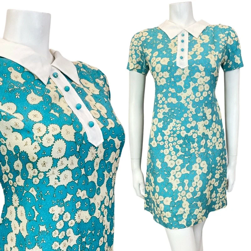 Ball Gown Women Dress with a Full Skirt for a Princess - like Look Ball Gown Women Dress with a Full Skirt for a Princess - like Look VINTAGE 60s 70s BLUE CREAM FLORAL ABSTRACT DITSY MOD SHORT SHIRT DRESS 10