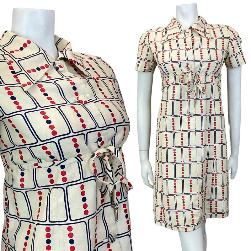 Ruffled Women Dress with Multiple Layers for a Playful and Girly Style Ruffled Women Dress with Multiple Layers for a Playful and Girly Style VINTAGE 60s 70s CREAM BLUE RED GEOMETRIC DOTTY DAGGER COLLAR MOD SHIRT DRESS 12