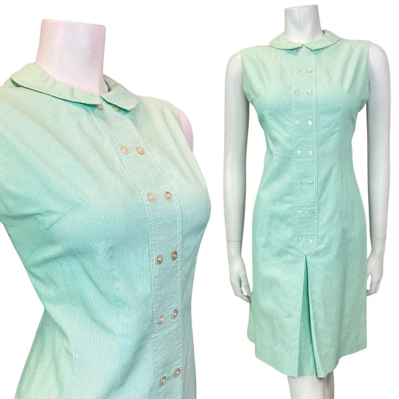 Sheath Women Dress with a Tailored Fit for a Professional Look Sheath Women Dress with a Tailored Fit for a Professional Look VINTAGE 60s 70s MINT GREEN WHITE PIN-STRIPE PETER PAN SLEEVELESS DRESS 12