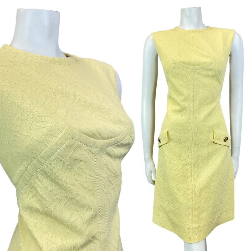Empire Waist Women Dress to Accentuate the Bust and Conceal the Waist Empire Waist Women Dress to Accentuate the Bust and Conceal the Waist VINTAGE 60s 70s PALE YELLOW LEAFY SLEEVELESS MOD SCOOTER SHIFT DRESS 12 14