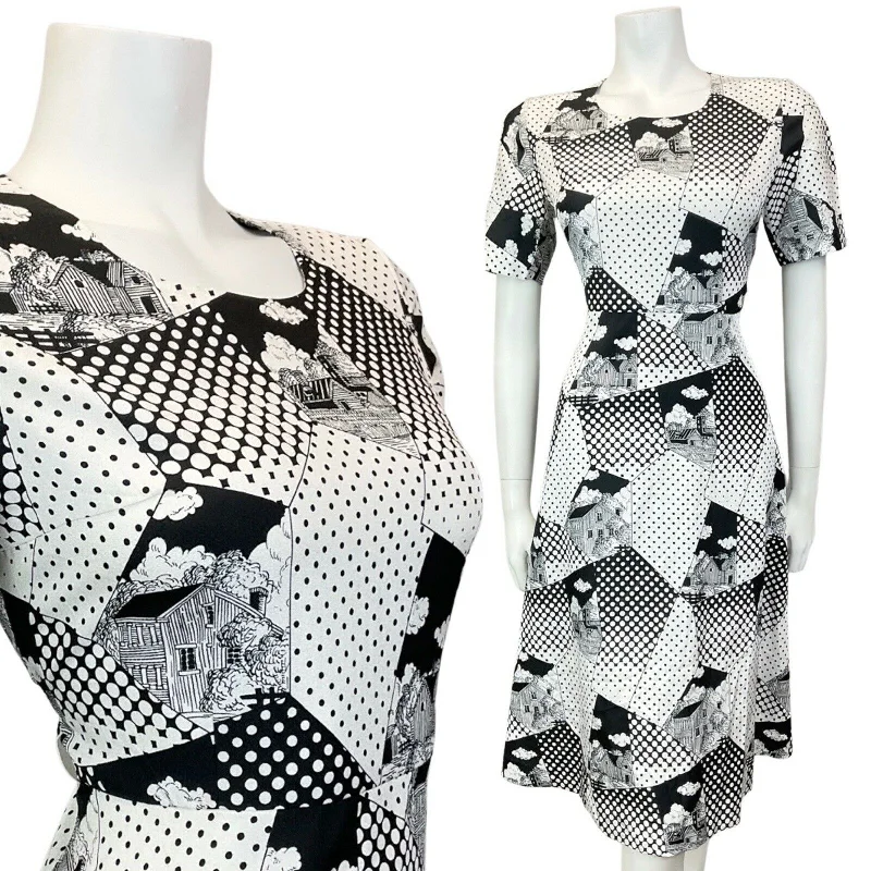 Halter Neck Women Dress to Show Off the Shoulders and Neckline Halter Neck Women Dress to Show Off the Shoulders and Neckline VINTAGE 60s 70s WHITE BLACK POLKA-DOT COTTAGE GEOMETRIC MOD SWING DRESS 10 12