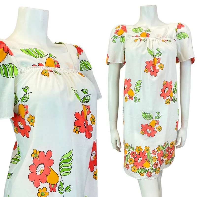Pleated Women Dress with a Timeless and Elegant Texture Pleated Women Dress with a Timeless and Elegant Texture VINTAGE 60s 70s WHITE RED YELLOW FLORAL SUMMER MOD TENT YOKE DRESS 10