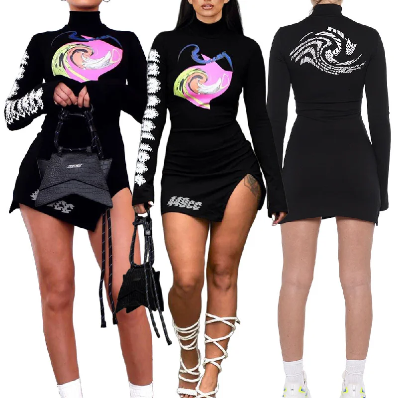 Halter Neck Women Dress to Show Off the Shoulders and Neckline Halter Neck Women Dress to Show Off the Shoulders and Neckline Women's Basic Model Nightclub Printed Letter High Neck Sexy Dress