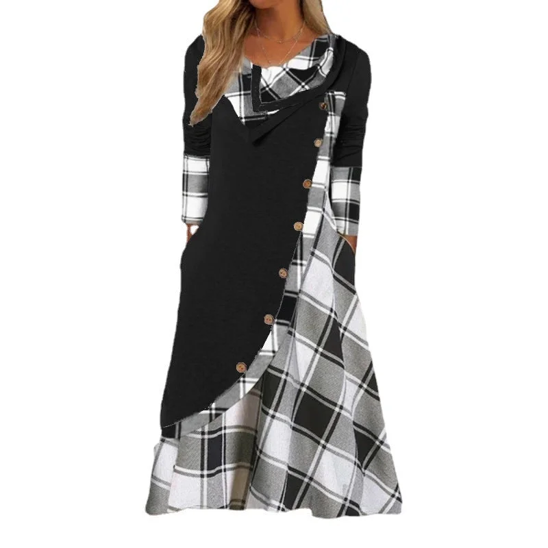 Lace - Embellished Women Dress for an Elegant and Sophisticated Appearance Lace - Embellished Women Dress for an Elegant and Sophisticated Appearance Women's Printed Stitching Button Strip Pocket Heap Dresses