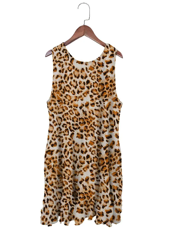 Wrap - Style Women Dress with Adjustable Fit for All Body Types Wrap - Style Women Dress with Adjustable Fit for All Body Types Women's Summer Fashion Wear Round Neck Sleeveless Casual Leopard Dresses