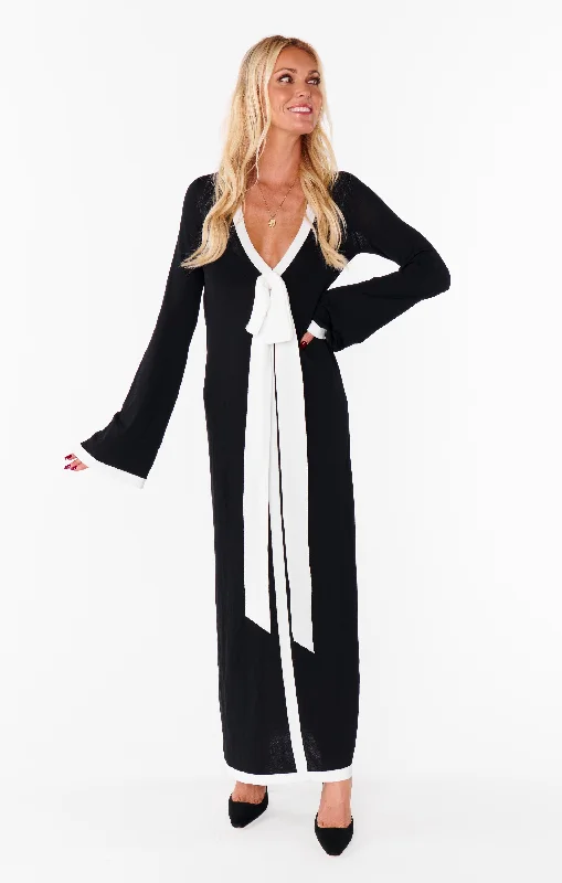 Maxi dresses with a button - down front for a classic lookBalboa Dress ~ Black and White Contrast Knit Maxi dresses with a button - down front for a classic lookBalboa Dress ~ Black and White Contrast Knit