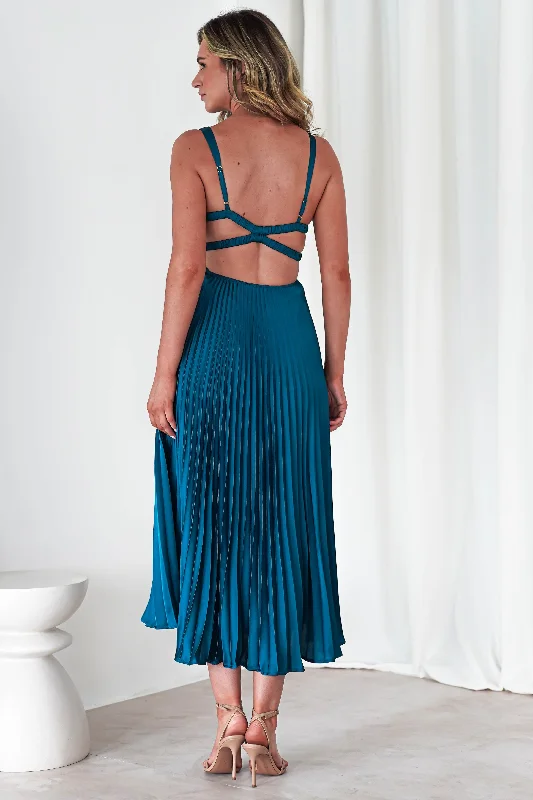 Maxi dresses with cold - shoulder cutouts for a trendy lookCheri Pleated Midaxi Dress | Teal Maxi dresses with cold - shoulder cutouts for a trendy lookCheri Pleated Midaxi Dress | Teal