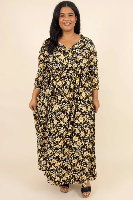Maxi dresses with an empire waist for a flattering fit on all body typesJump With Me Dress, Black-Yellow