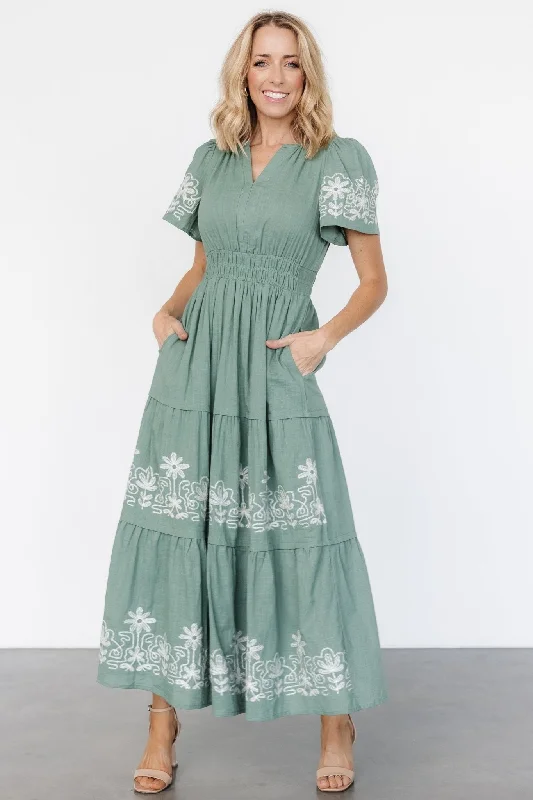 Printed maxi dresses with abstract patterns for an artistic lookKennedy Embroidered Maxi Dress | Dark Sage Printed maxi dresses with abstract patterns for an artistic lookKennedy Embroidered Maxi Dress | Dark Sage